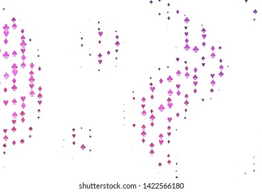 Light Pink vector pattern with symbol of cards. Blurred decorative design of hearts, spades, clubs, diamonds. Design for ad, poster, banner of gambling websites.