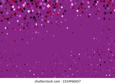 Light Pink vector pattern with symbol of cards. Glitter abstract sketch with isolated symbols of playing cards. Design for ad, poster, banner of gambling websites.