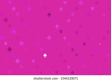 Light Pink vector pattern with symbol of cards. Glitter abstract sketch with isolated symbols of playing cards. Pattern for booklets, leaflets of gambling houses.