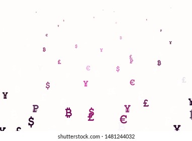 Light Pink vector pattern with symbols of currency. Shining illustration with signs of currency on abstract template. Pattern for bank ads, posters, banners.