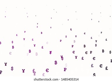 Light Pink vector pattern with symbols of currency. Shining colored illustration with currency signs. Design for ad, poster, banner of money making.
