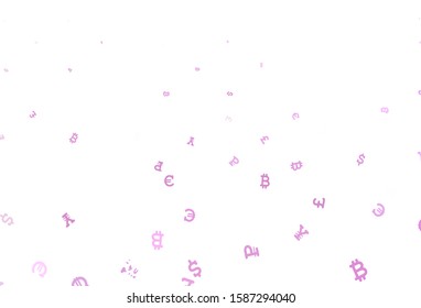 Light Pink vector pattern with symbols of currency. Shining colored illustration with currency signs. Pattern for bank ads, posters, banners.