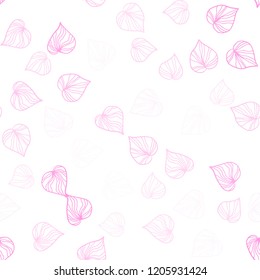 Light Pink vector seamless abstract design with leaves. Shining colored illustration with leaves in doodle style. Design for textile, fabric, wallpapers.