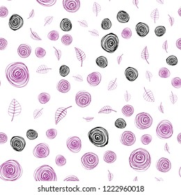 Light Pink vector seamless abstract pattern with leaves and flowers. Illustration with doodles on abstract template. Pattern for trendy fabric, wallpapers.