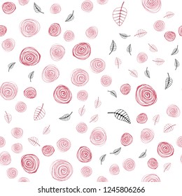 Light Pink vector seamless abstract design with leaves and flowers. Abstract illustration with leaves, flowers in doodles style. Design for textile, fabric, wallpapers.