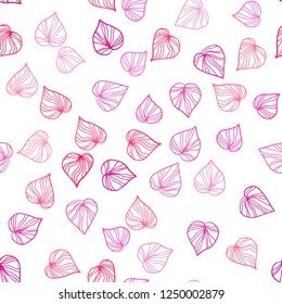 Light Pink vector seamless abstract background with leaves. Sketchy doodles with leaves on blurred background. Pattern for design of window blinds, curtains.