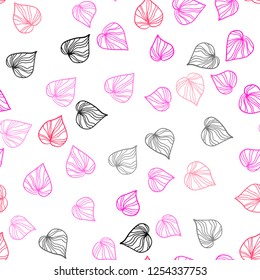 Light Pink vector seamless abstract background with leaves. Shining colored illustration with leaves in doodle style. Pattern for trendy fabric, wallpapers.