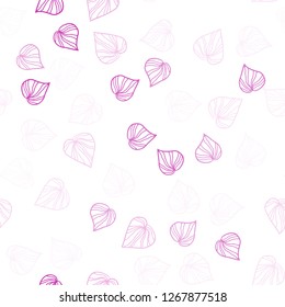 Light Pink vector seamless abstract backdrop with leaves. Decorative illustration with doodles on abstract template. Pattern for trendy fabric, wallpapers.