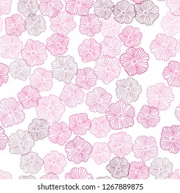 Light Pink vector seamless abstract backdrop with flowers. Colorful illustration with flowers in doodle style. Pattern for trendy fabric, wallpapers.