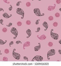 Light Pink vector seamless abstract background with leaves and flowers. Doodle illustration of leaves and flowers in Origami style. Pattern for wallpapers and coloring books.