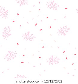 Light Pink vector seamless abstract backdrop with leaves, branches. Doodle illustration of leaves and branches in Origami style. Texture for window blinds, curtains.