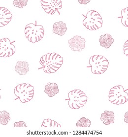 Light Pink vector seamless abstract design with flowers, leaves. Colorful abstract illustration with leaves in doodle style. Design for textile, fabric, wallpapers.