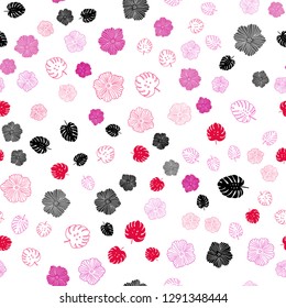 Light Pink vector seamless abstract backdrop with leaves, flowers. Brand new colored illustration with leaves and flowers. Pattern for trendy fabric, wallpapers.