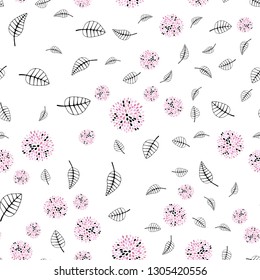 Light Pink vector seamless abstract design with leaves, flowers. Glitter abstract illustration with leaves and flowers. Pattern for design of fabric, wallpapers.