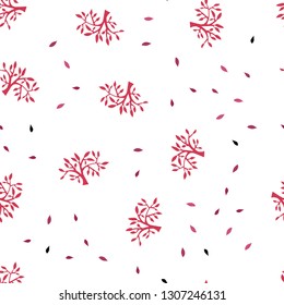 Light Pink vector seamless abstract backdrop with leaves, branches. Shining colored illustration with leaves and branches. Pattern for design of fabric, wallpapers.