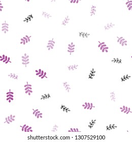 Light Pink vector seamless abstract backdrop with leaves. Doodle illustration of leaves in Origami style with gradient. Design for textile, fabric, wallpapers.