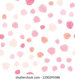 Light Pink vector seamless abstract design with leaves. A vague abstract illustration with leaves in doodles style. Template for business cards, websites.