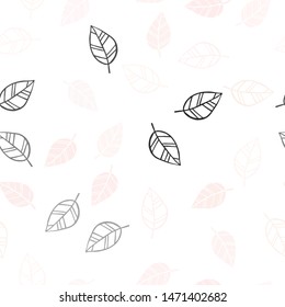 Light Pink vector seamless abstract backdrop with leaves. Colorful illustration in doodle style with leaves. Design for textile, fabric, wallpapers.