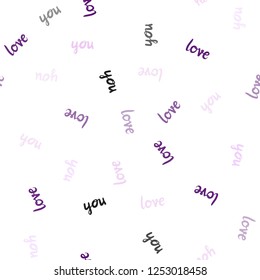 Light Pink vector seamless backdrop with phrase LOVE YOU. Decorative design in doodle style with text LOVE YOU. Design for textile, fabric, wallpapers.