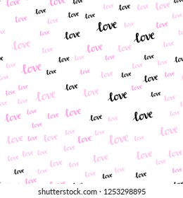 Light Pink vector seamless backdrop with phrase LOVE YOU. Illustration with colorful phrase LOVE YOU in romantic style. Texture for window blinds, curtains.