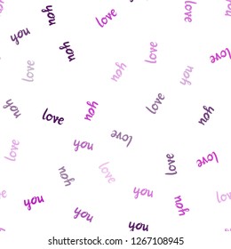 Light Pink vector seamless backdrop with phrase LOVE YOU. Decorative illustration with words of love in abstract style. Texture for window blinds, curtains.