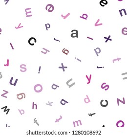 Light Pink vector seamless backdrop with english symbols. Shining colorful illustration with isolated letters. Design for wallpaper, fabric makers.