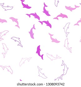 Light Pink vector seamless backdrop with ocean dolphins. Isolated sea dolphins on white background. Natural design for wallpapers.