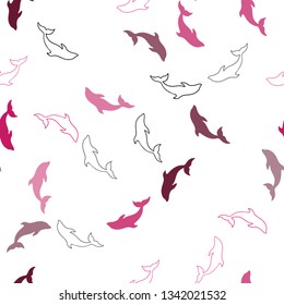 Light Pink vector seamless backdrop with ocean dolphins. Isolated sea dolphins on white background. Natural design for wallpapers.