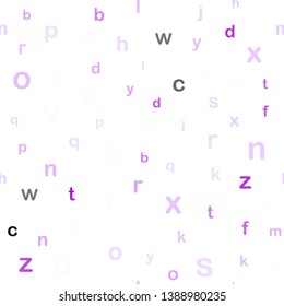 Light Pink vector seamless backdrop with english symbols. Colored alphabet signs with gradient on white background. Pattern for design of fabric, wallpapers.