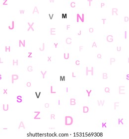 Light Pink vector seamless backdrop with english symbols. Colored alphabet signs with gradient on white background. Texture for window blinds, curtains.
