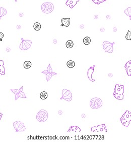 Light Pink vector seamless background with tasty food. Fast Food on blurred abstract background with colorful gradient. Template for meal cooking in kitchen.