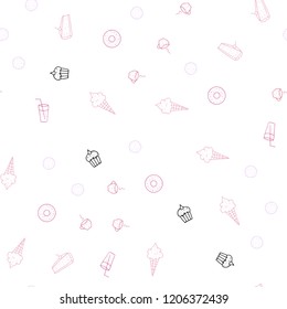 Light Pink vector seamless background with tasty food. Beautiful colored illustration with food in doodle style. Pattern for ads of breakfast, lunch, dinner.