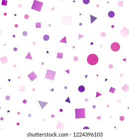 Light Pink vector seamless background with triangles, circles, cubes. Circles, lines, rhombus with colorful gradient. Design for textile, fabric, wallpapers.