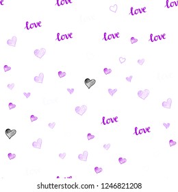 Light Pink vector seamless background with words of love, hearts. Colorful illustration with quote LOVE YOU, hearts. Pattern for trendy fabric, wallpapers.