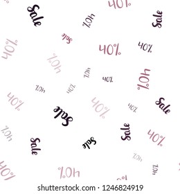 Light Pink vector seamless background with 40 % signs of sales. Shining colorful illustration with isolated selling prices. Backdrop for super sales on Black Friday.