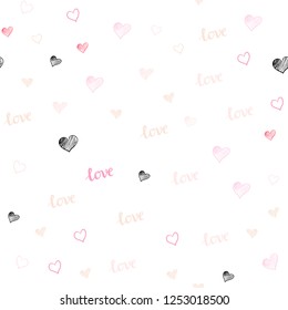 Light Pink vector seamless background with words of love, hearts. Colorful gradient phrase LOVE YOU, hearts in abstract style. Design for wallpaper, fabric makers.