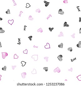 Light Pink vector seamless background with words of love, hearts. Colorful illustration with quote LOVE YOU, hearts. Design for wallpaper, fabric makers.