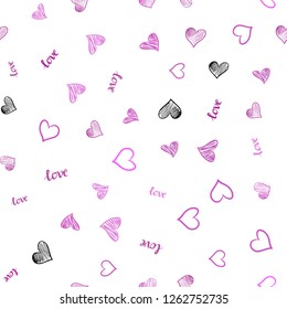 Light Pink vector seamless background with words of love, hearts. Illustration with phrase LOVE YOU, hearts for valentine's day. Pattern for design of fabric, wallpapers.