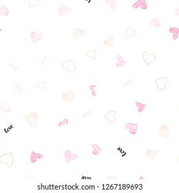 Light Pink vector seamless background with words of love, hearts. Design in doodle style with text LOVE YOU, hearts. Design for wallpaper, fabric makers.