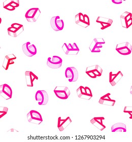 Light Pink vector seamless background with 3D signs of alphabet. Shining colorful 3D illustration with isolated letters. Template for business cards, websites.