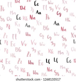 Light Pink vector seamless background with signs of alphabet. Abstract illustration with colored latin alphabet. Template for business cards, websites.
