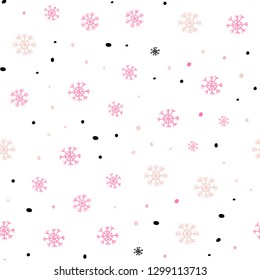 Light Pink vector seamless background with xmas snowflakes. Shining colorful illustration with snow in christmas style. Pattern for trendy fabric, wallpapers.