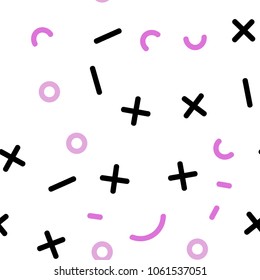 Light Pink vector seamless cover with abstract shapes. Colorful seamless gradient with lines and signs of maths. Pattern for trendy fabric, wallpapers.