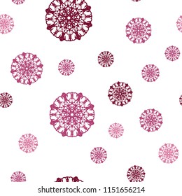 Light Pink vector seamless cover with beautiful snowflakes. Shining colored illustration with snow in christmas style. Template for business cards, websites.
