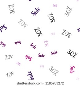 Light Pink vector seamless cover with symbols of 30 % sales. Illustration with signs of sales on abstract template. Pattern for ads, posters, banners of sales.