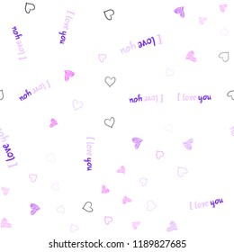 Light Pink vector seamless cover with Shining hearts. Beautiful colored illustration with hearts in celebration style. Pattern for carnival, festival romantic leaflets.