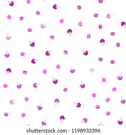 Light Pink vector seamless cover with set of coffee beans. Gradient abstract collection of coffee cups and beans. Doodle design for your business advert of cafes.