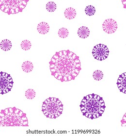 Light Pink vector seamless cover with beautiful snowflakes. Blurred decorative design in xmas style with snow. Pattern for design of window blinds, curtains.
