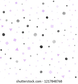 Light Pink vector seamless cover with polygonal style with circles. Abstract illustration with colorful dots, lines, cubes. Pattern for trendy fabric, wallpapers.