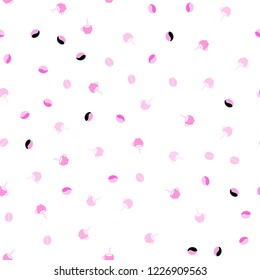 Light Pink vector seamless cover with set of coffee beans. Decorative gradient design of coffee cups and beans. Template of a black hot beverage in a cafe.
